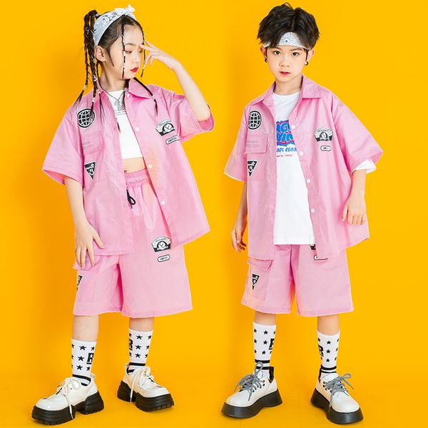 Bambini in costume hip hop per bambini abito rosa per le camicie a maniche corte a maniche corta cortometraggi per la performance per esibizioni jazz abiti