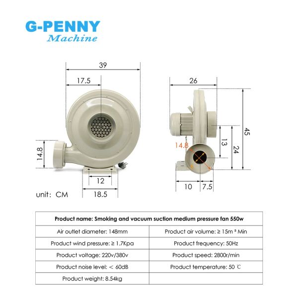G-Penny 250W 370W 550W 220 V/380 V Zentrifugal Medium Drucklüfter Abluftlüfter Luftgebläse für CO2-Laser-Gravur-Schneidmaschine