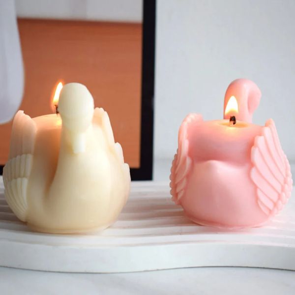 3D White Swan Silicone Candle Mold Diy Animal Bird Soap gassit Fazendo assadeira de bolo de chocolate decoração de casamento