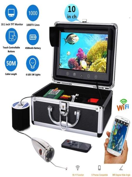 Cavo da 50 m Cavo Wifi Wireless Fish Finder con videocamera da pesca subacquea da 720p da 1000tvl Visualizzazione della folla monitor da 10 pollici Monito