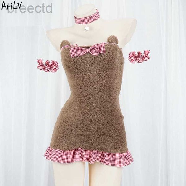 Trajes de anime e inverno quente garota fofa de pelúcia vestido de urso gato manta de gato lolita unifrom roupas trajes cosplay 240411