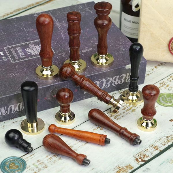 Retro -Holzgriff für Wachsversiegelungsstempel Antique Holzfeuerfarbe Griff Hochzeitseinladungen DIY Wachs Seal Stamp Accessoires