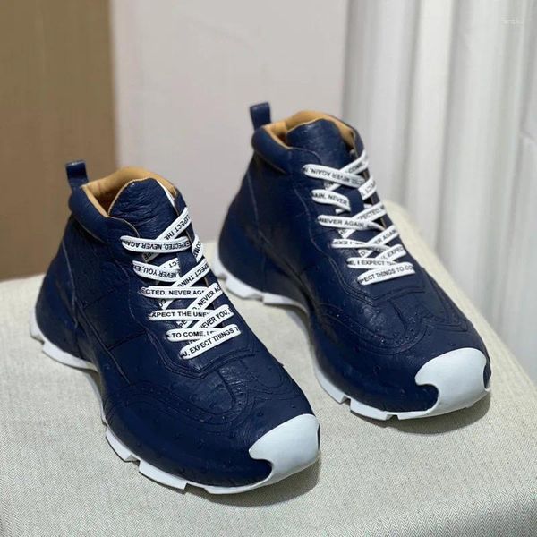 Sapatos casuais Trendência de moda de alta cano masculino True Avestruz Cedado de couro Blue Wear