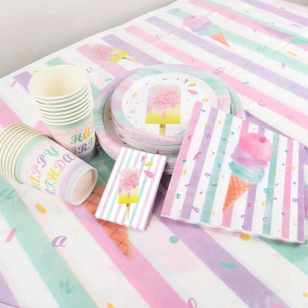 Processadores Atividades temáticas de verão Conjunto de sorvete Decoração de festa Placas de papel de mesa descartáveis Copas Copas de aniversário Supplência de chá de chá de bebê