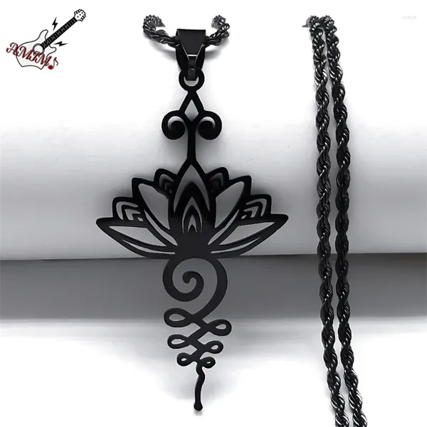 Подвесные ожерелья художественное колье для лотоса для женщин, мужчины из нержавеющей стали Черная цветная йога Хистрая чакра Гот украшения