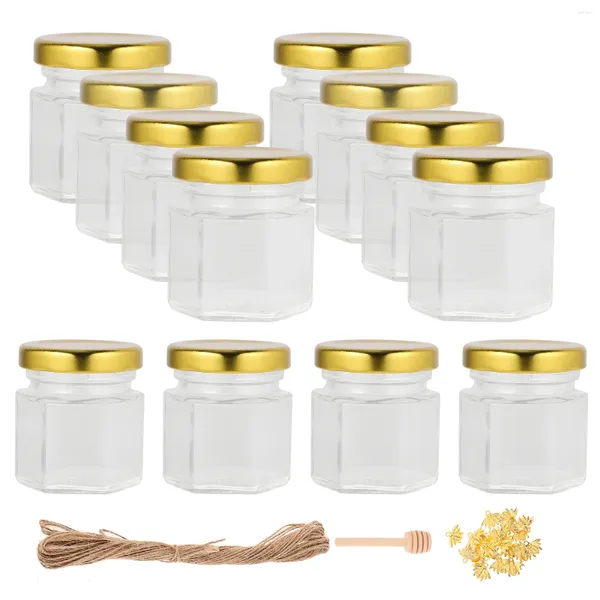 Garrafas de armazenamento 20 pcs jarra de vidro panela de mel pequenas jarros tampas mini enlatamento de garrafa de liga de alumínio selada em ouro