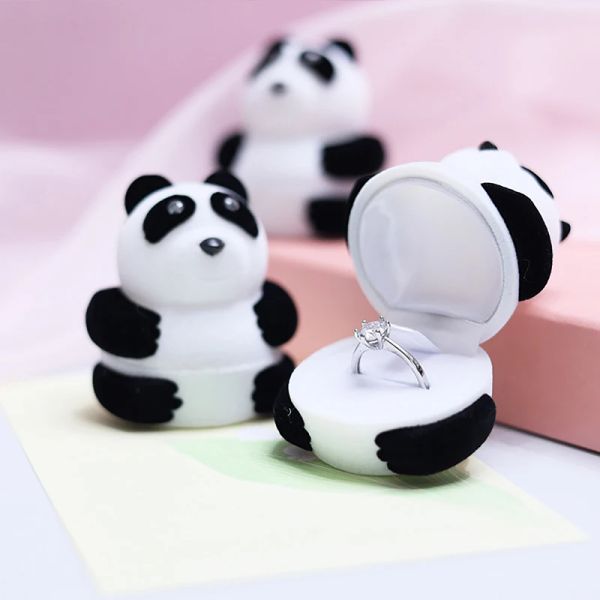 1pc velluto adorabile panda per gioielli Orecchini anelli presenti scatole regalo per la proposta di anello nuziale.