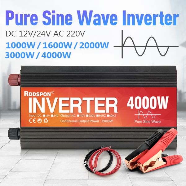 1000W-4000W Inversor de onda senoidal pura DC 12V 24V a AC 220V 50Hz 60Hz Conversor de transformador de tensão Solar Off Off Grid Power inversores