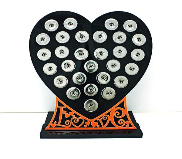 Novo botão de snap 18mm Stand Stands Fashion Black Acrylic Heart With Letter Intercambiele Jewelry Display Board3200576