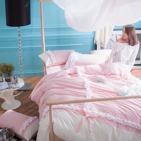 Bettwäsche Sets Sonderangebot Verkauf 4pcs gewaschene Baumwoll -Spitzen -Set Duvet Cover Flachblatt Bettlaken Kissenbezug Bettdecke
