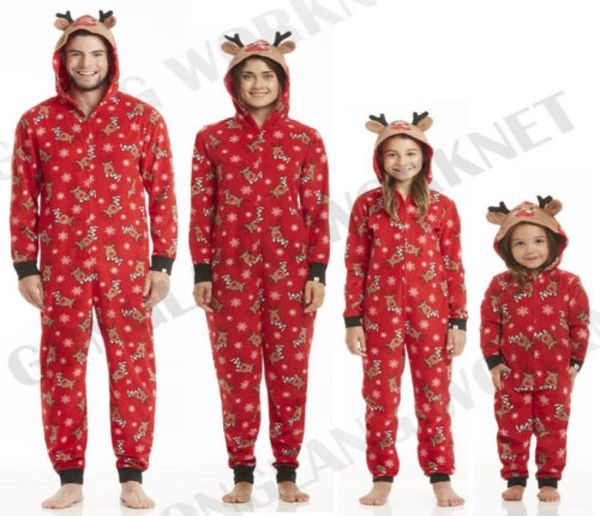 Abbinamento in famiglia Match Christmas Ganper Grovingsuit Women Men Baby Kids Red Stampa di Natale Sleep Abbigliamento da notte Outfit con cappuccio con cappuccio 9471316