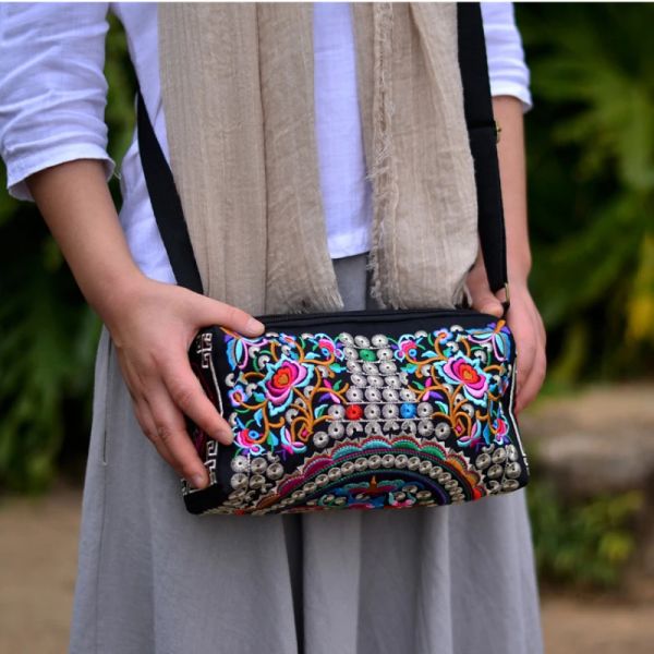 Новая винтажная женская сумочка Hmong Vintage Tote Messenger Hippie Этническая вышивка на плечо Boho 2023