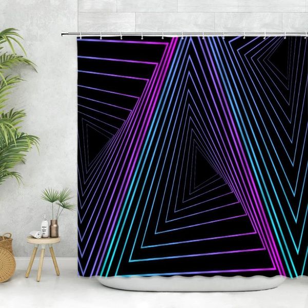 Duschvorhänge Farbe Geometrische Vorhang Set lila schwarze blaue Neon -Lichtstreifen moderne Art Home Deco Badezimmer Badewanne Polyester