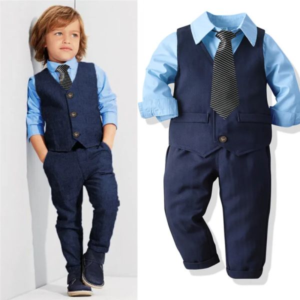 Pantaloni in stile Inghilterra in stile tuta per ragazzi per matrimoni 4pcs/set per bambini vestiti da gentiluomo camicia camicia pantaloni per bambini abiti da ragazzo