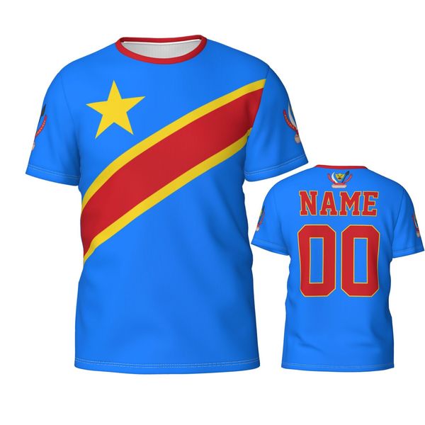 Özel İsim Numarası Demokratik Kongo Cumhuriyeti Bayrağı Amblemi 3D Tişörtler Erkekler Kadın Tees Futbol Futbol Fanları Hediyesi