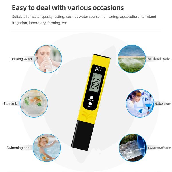 Digitaler pH-Messgerät Wasserqualitätstester Stift-pH-Tester 0-14.00 für Trinkwasser, Aquarium, Schwimmbad