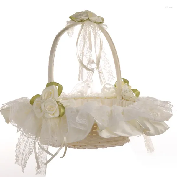 Partydekoration 1PCS Bambus gewebter Spitze Braut Blumenkorb für Hochzeitsfeier Vorräte