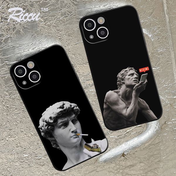 Black Funny Art Abstract Case per iPhone 14 12 13 11 Pro Max XS Max Xr X 7 8 Plus Mini SE2020 STATUE SILICONE TPU Soft TPU