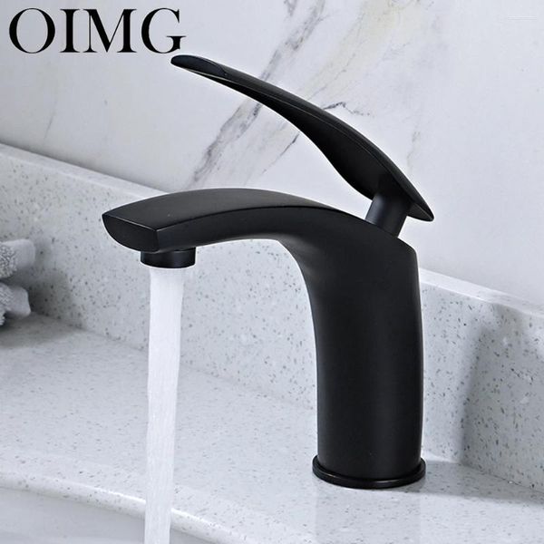 Rubinetti del lavandino da bagno oimg rubinetto del bacino opaco opaco nero solido mixer mixer a cascata fredda maniglia