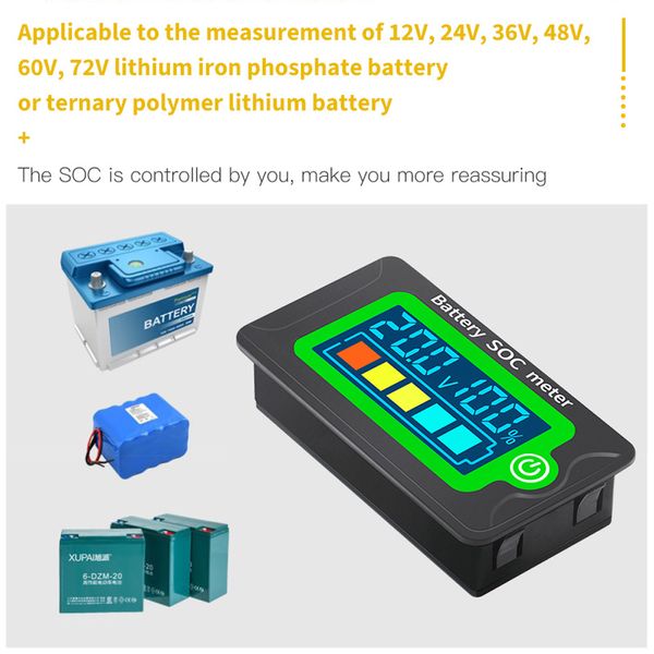 Wasserdichte Batterie-Soc-Leistungsmesserkapazitätsindikator 8-100V Gleichstromspannung 12,0 V 24 V 36 V 48 V 60 V 72 V Batterie-Tester