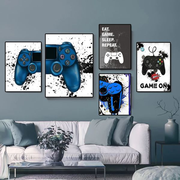 Gaming Room Gamepad Graffiti Pinturas de lona Posters abstratos e impressões Arte da parede Pictures Gamer Presente para meninos Decoração de quarto