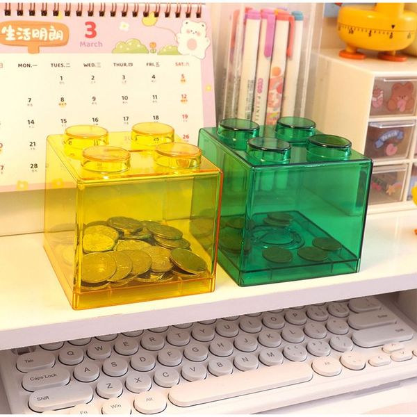 Blocchi di plastica trasparenti Block Building Building Building Box Bank Coin Storage Case Kid Toy Gift Change Boxes Decor Home