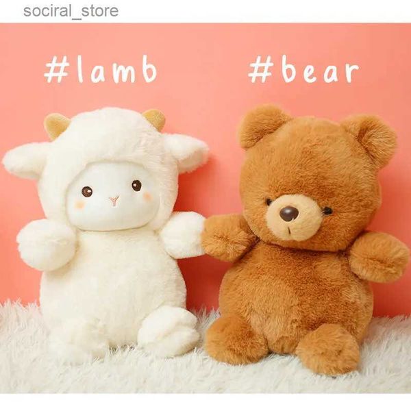 Animali pluhi di peluche ripieni di capelli soffici di peluche super morbido agnello di elefante coccoloso bambola da bambola da bambola da peluche lunghi peluche orso marrone orso bambola per neonati giocattoli bambola per bambole km kid kid l411