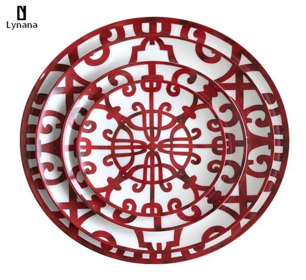 Keramikplatte handbemalte rote Kunst kreatives Rund -Ins -Style -Geschirr H -Dinnerteller Set Ladegeräte für Hochzeit Pasta1198311