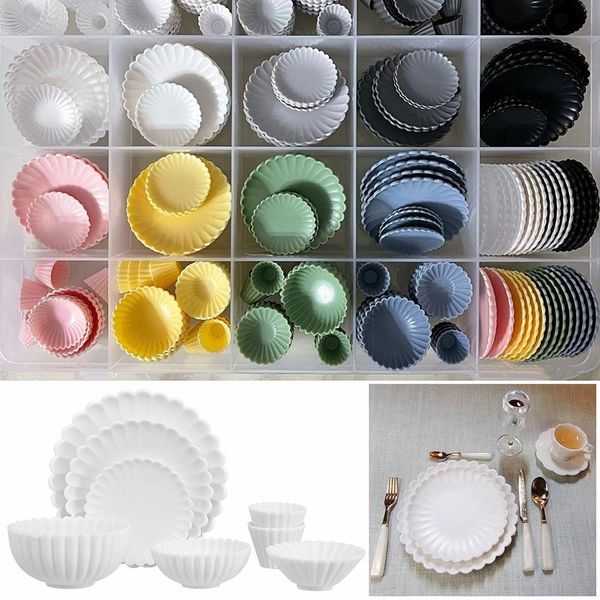 8pcs 1: 6 Dollhouse TableWares Miniaturen Utensil Schüssel Schale Teller Küche Möbel Foto Requisiten Szene Modell Puppenzubehör