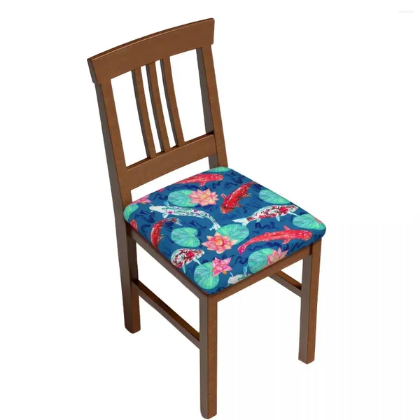 Copertina di sedia Copertura sala da pranzo Koi Carpa Nuoto nello stagno con onde sedile loto cuscino lavabile rimovibile per casa EL