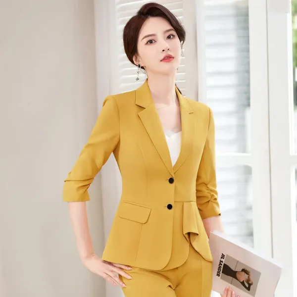 Zweiteilige Hosengeschäftsgeschäft mit formellen Kleidern Frühling/Sommer-Anzug Jacke Schlanke Mid-Em-Sleeve-Arbeitskleidung für Frauen
