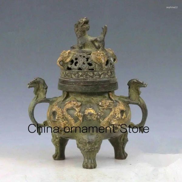 Figurine decorative Collezione cinese Ottimo lavoro manuale Old Bronzo di bronzo Draghi Burner di incenso