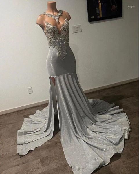 Платья для вечеринок серебряная алмазная русалка Африканская выпускная зона для женщин Crystal Gillter Black Girl День рождения вечернее платье Vestido de Gala