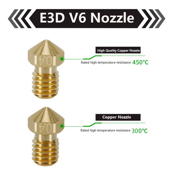 Hochwertige 2pcs E3D V6 Düse All Metal Copper Messing V6 Düsen 3D -Druckerteile für 1,75 mm Filament für CR10 prusa i3