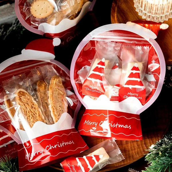 Geschenkverpackung 50pcs Weihnachtsbeutel Weihnachten Snacks Nüsse Süßigkeitenkekse Verpackung Party Goodies Karton Tanssparent Plastik für Kinder