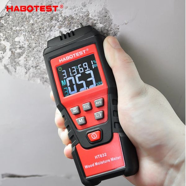 HT632 Medidor de umidade de madeira Medidor de parede Testador de água Digital Medidor de umidade HABOTEST DOIS PINS HIGROMETRO DE CONCRETO DE CONCRETO DE CIME