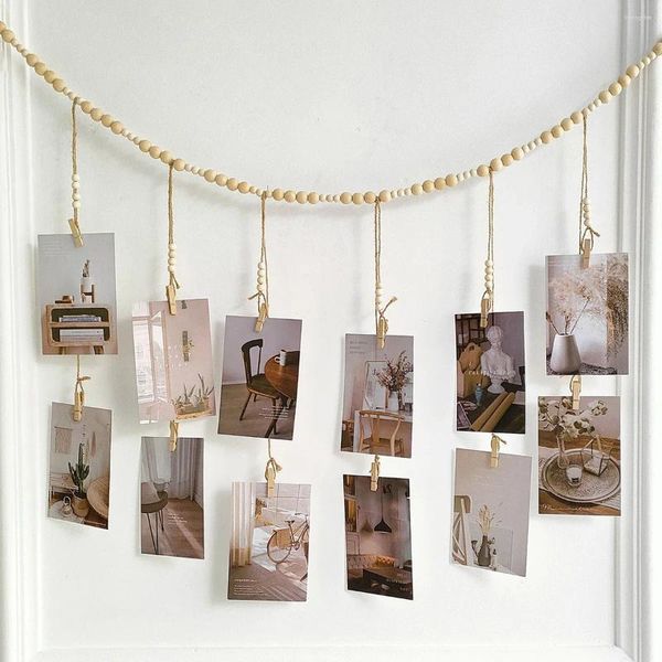 Wandteppiche Makrame Wand hängen PO Display Dekor Boho Holzperlen Garland Bilderrahmenhalter Schlafzimmer Wohnzimmer DekorationGiftGift