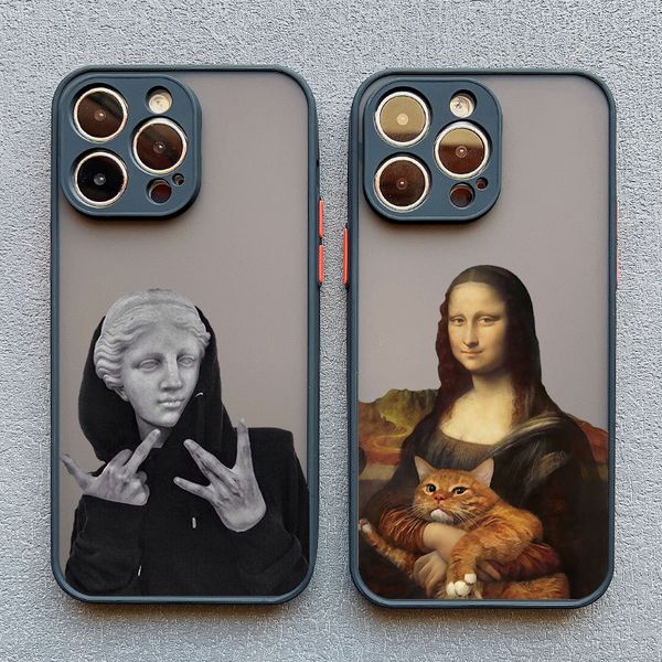 Art Aesthetic David Mona Lisa Telefono Custodia per iPhone XS XR SE2 7 8 Plus 13 12 11 Pro Max Mini 15 14 Pro Max Shockproof Covers