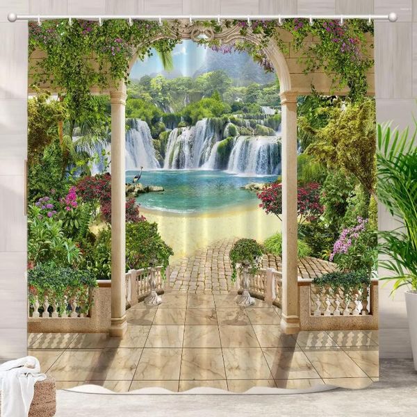Занавески для душа водопад занавес лес Форест осенний пейзаж на открытом воздухе закат животных закат ванна перегородка ванная комната декоративность
