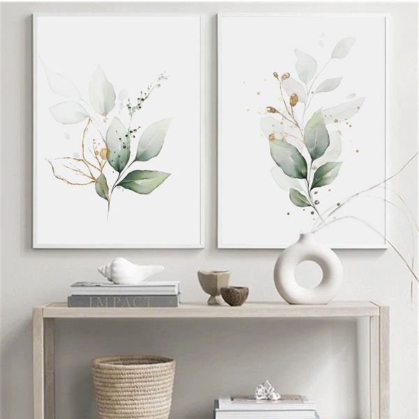 Einfache Boho Botanische Pflanze Leinwand Malerei Drucke grüne Blätter Wand dekoratives Poster für Wohnzimmer Wohnkultur Kunst Bild Bild