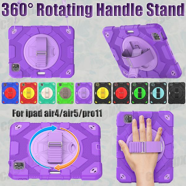 Candata a mano 360 Custodia a cavalletto rotante per iPad Air 5 4 10.9 pollici ipad pro 11 cartoni animati robusti per bambini tablet resistente agli shock con spalline cinturino+pellicola per animali domestici