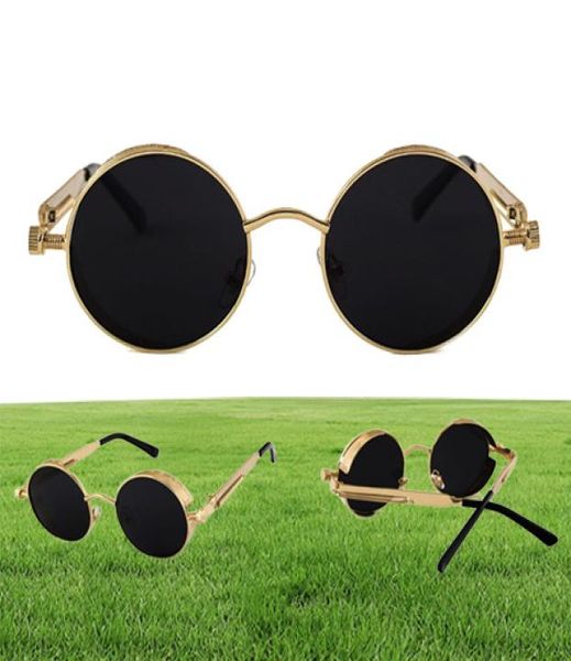 Óculos de sol UV400 de alta qualidade uv400 steampunk macho espelhado óculos de sol redondo óculos de sol retrô gafas mascu6452591