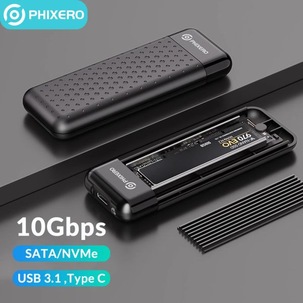 Корпус Phixero M2 NVME Case Case SATA SSD корпус Внешнее ящик для хранения жесткого диска USB 3.1 Тип C 6/10 Гбит/с корпус диска для ноутбука для ПК