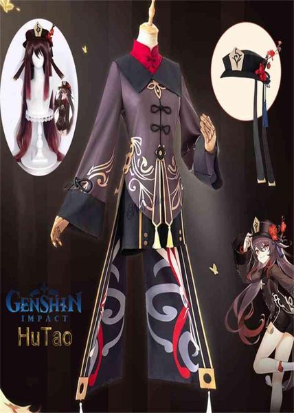 Genshin Impact Hutao Cosplay Costume uniforme Wig Anime Game Hu Tao Estilo Chinês Trajes de Halloween para Women8384652