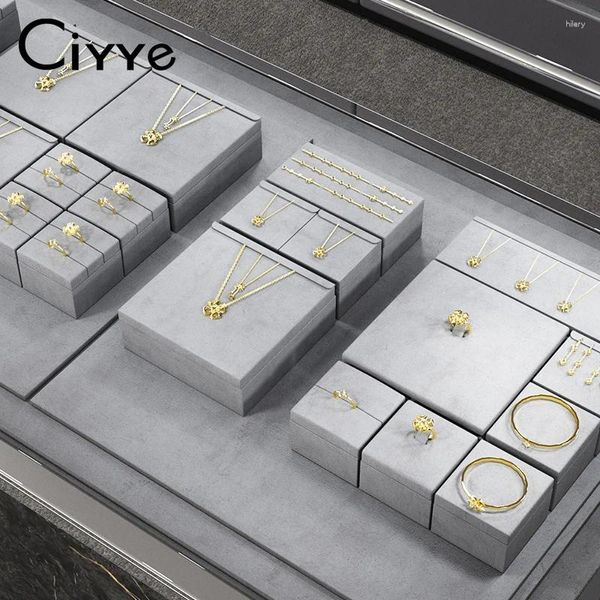 Dekorative Teller Ciyye Advanced Grey Jewelry Display Requisiten für Ringe Halsketten Ohrringe Counter Showcase Blockständer