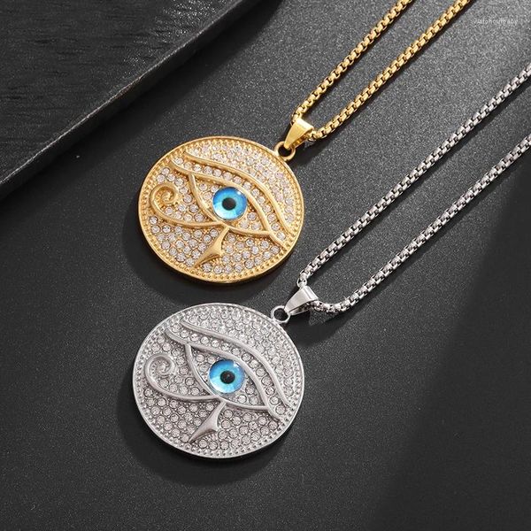 Colares pendentes Hip Hop Zircon Eye of Horus Colar Men's Blue Mal Personalizado Fashion Feminino Acessórios para jóias