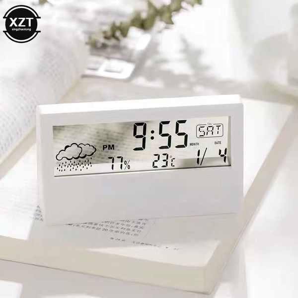 LCD -Desktop Wecker Transparent Kalender Wetter und digitale Temperatur- und Feuchtigkeitsanlage Haushaltsgeräte intelligentes Leben