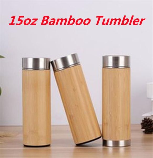 15 oz bambu bardak 304 paslanmaz çelik su şişesi yalıtımlı kahve kupası çevre dostu seyahat vakumu düz bardaklar A035626667