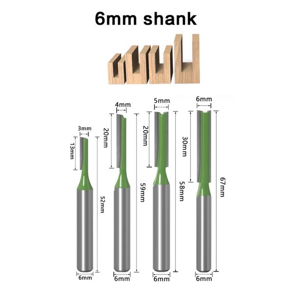 Gambo da 6 mm bit fresatura dritta fresatura a doppio flauto taglieri in legno a doppio flauto