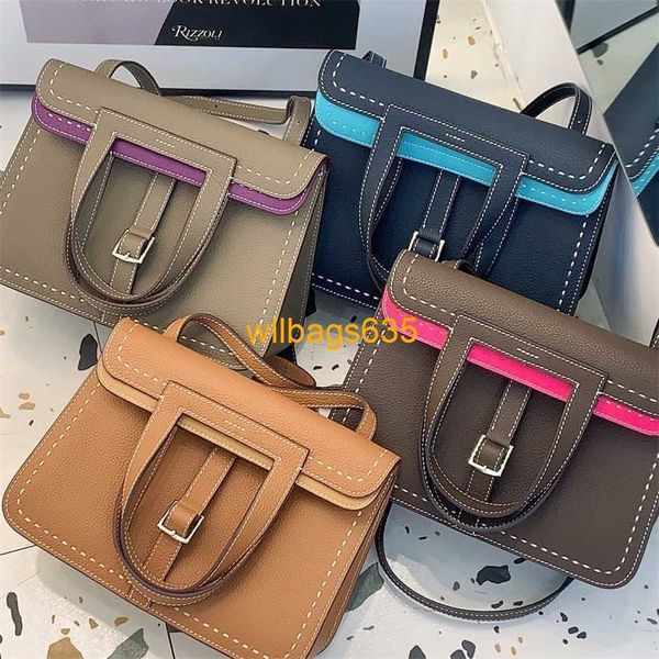 Bolsas halzan bolsas de couro crossbody saco por atacado de camada superior de camada superior saco de ferradura colorida contrastante pelo fabricante 2024 Novos cros portáteis têm logotipo hb7m